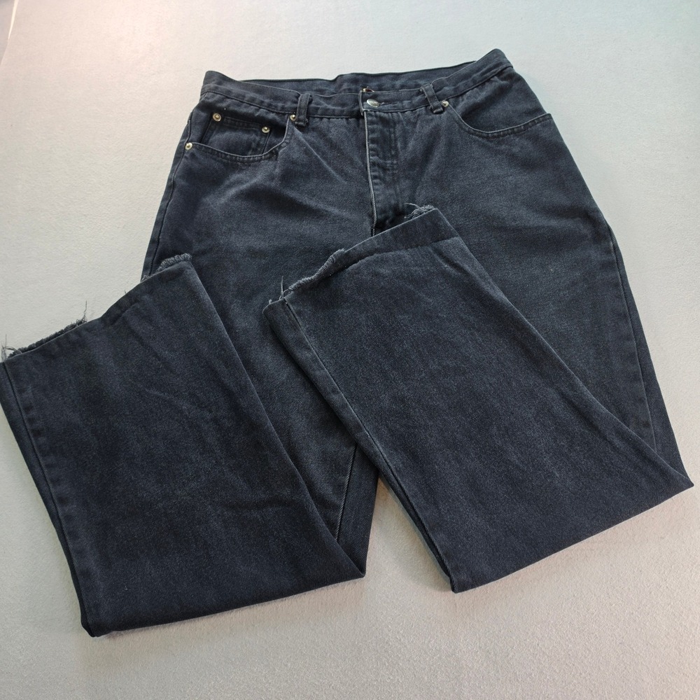 Stefano International Black High Waisted Wide Leg Raw Hem Jeans Size 16 Cotton